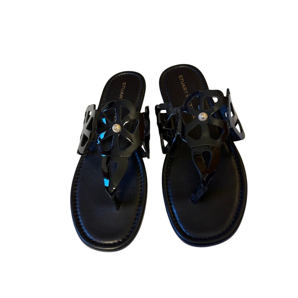 Stuart Weitzman Black Patent Flower Thong Sandals Size 8